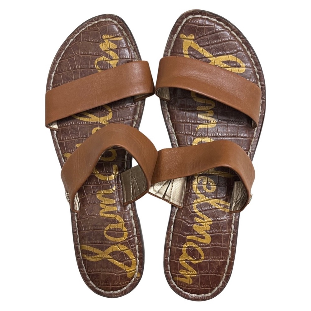 Sam Edelman Gala Flat Leather Double Strap Brown Sandals Size 8